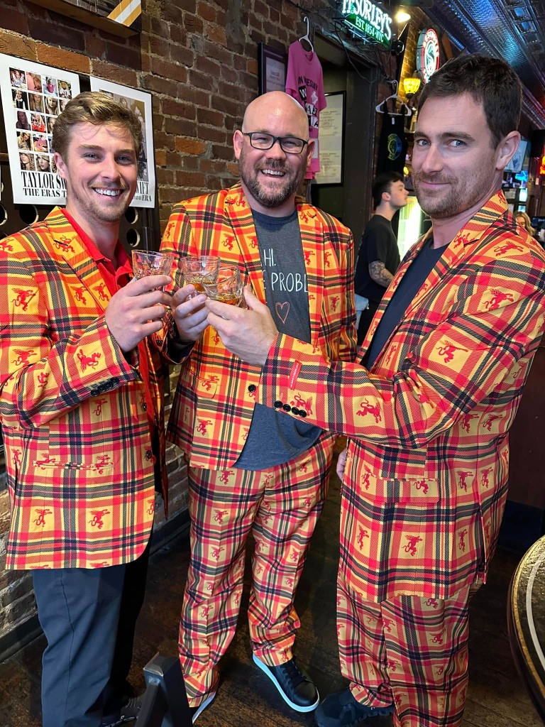 Fireball suits toast at Finnegan's Wake