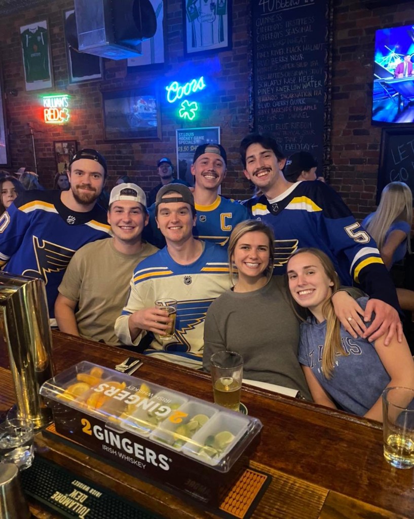 St. Louis Blues fans at the bar