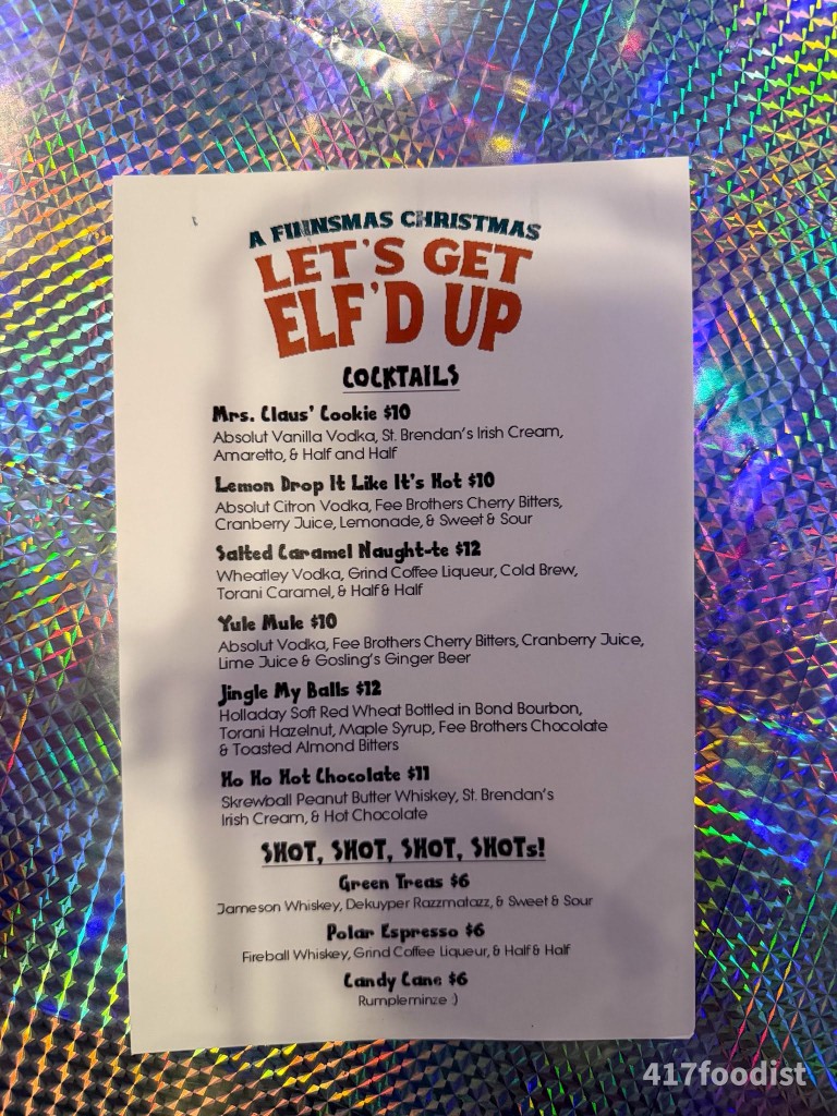 Let's Get Elf'd Up Finnsmas cocktail menu