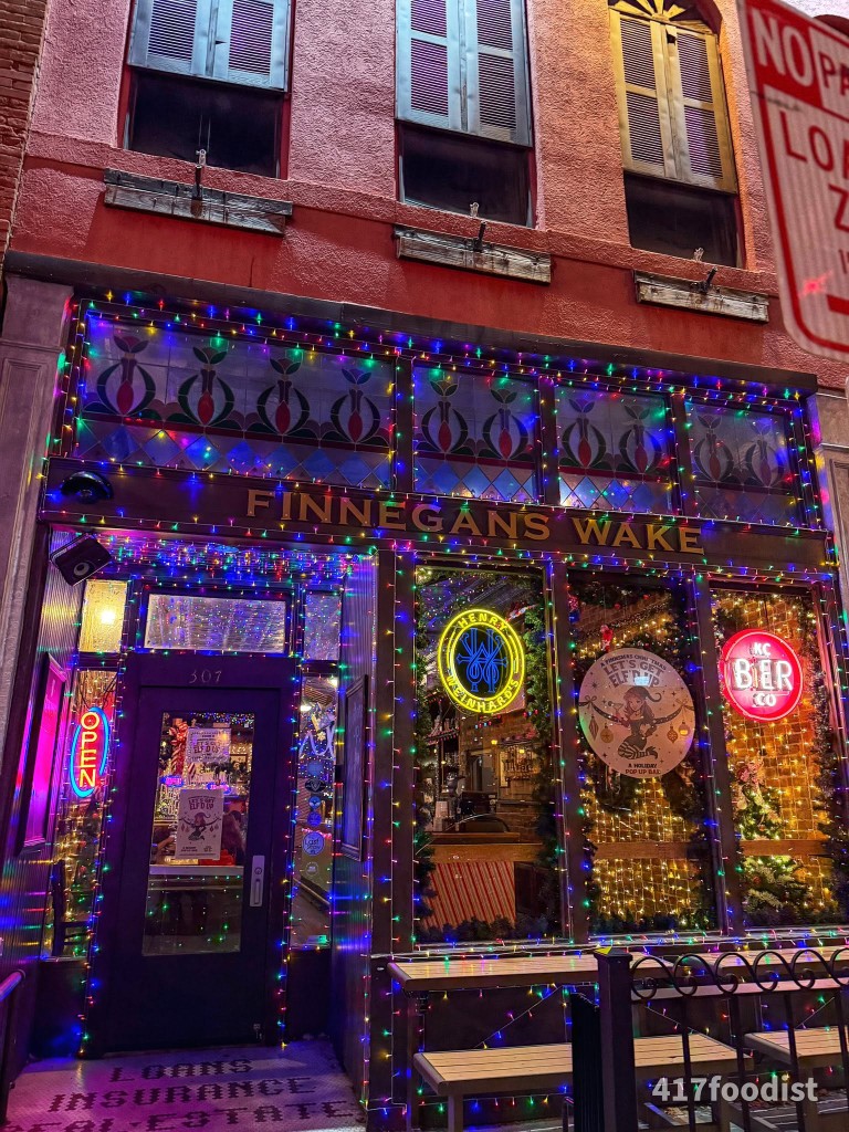 Finnegan's Wake entrance lit up for Finnsmas