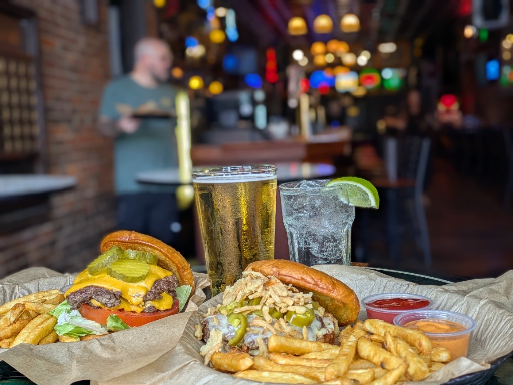 Burgers and beer at the bar
