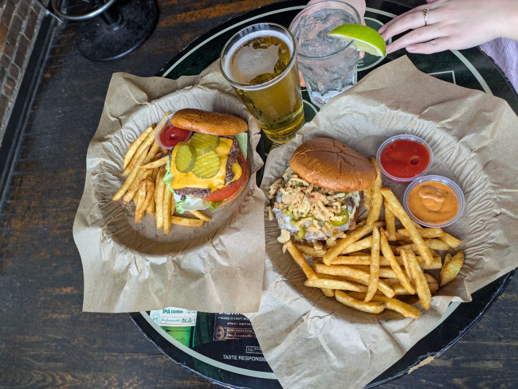 Burgers and fries for two