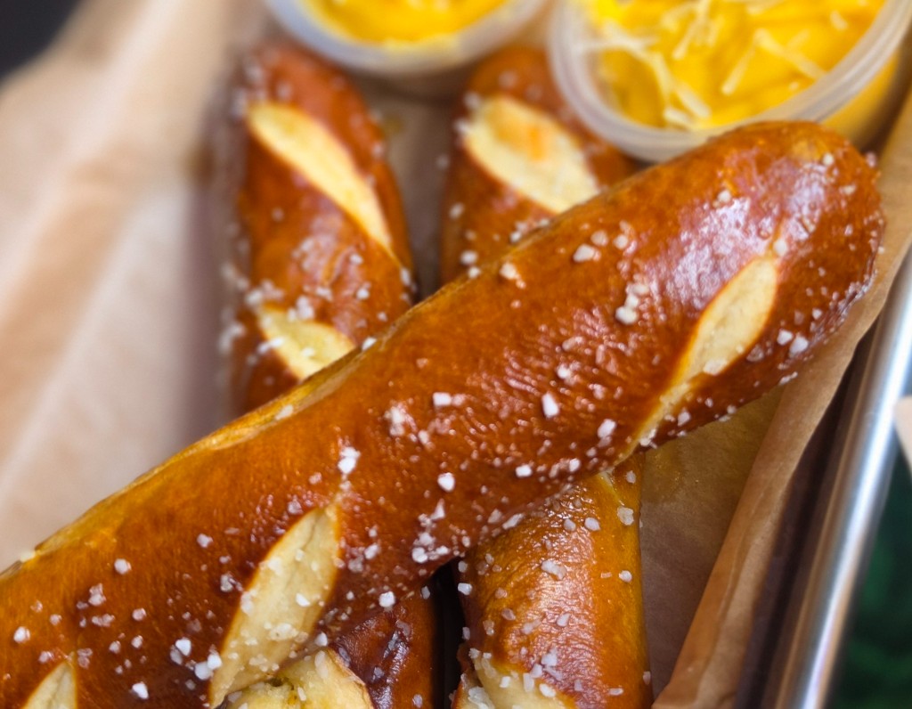 Soft pretzel sticks with cheese dip