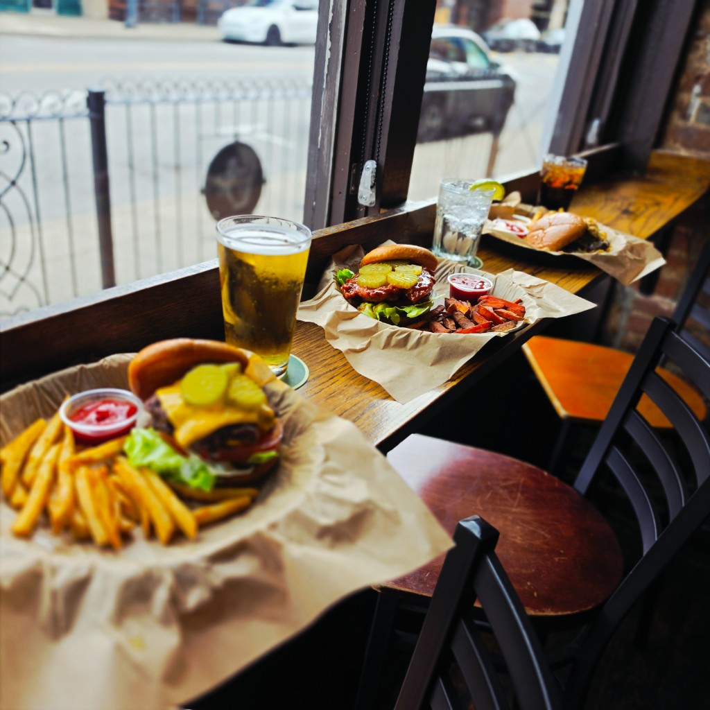 Burger, fries, and a pint at Finnegan's Wake