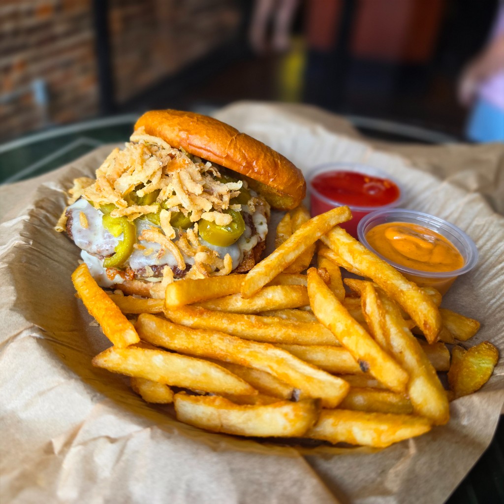 Spicy Smashburger with fries
