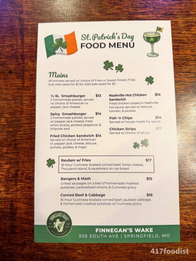 St Patrick's Day food menu
